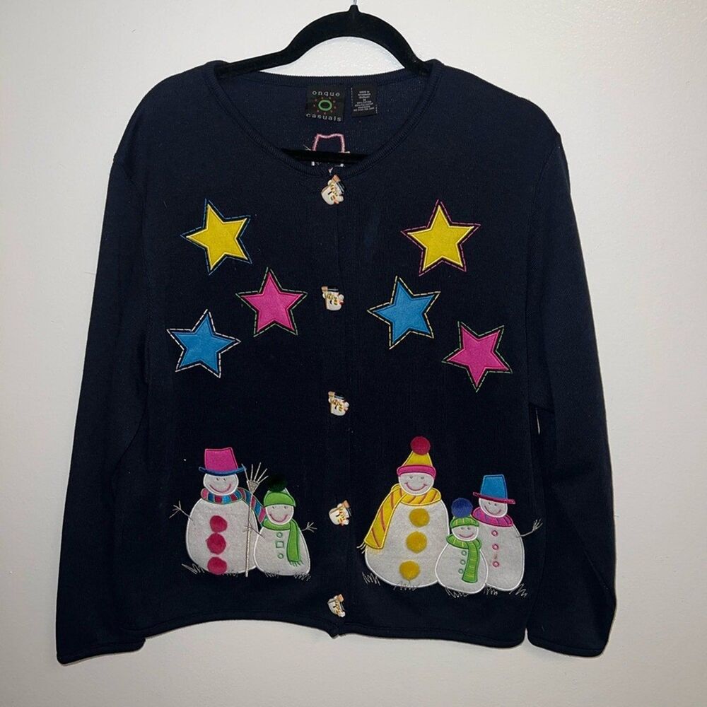 Vintage Snowman Cardigan Medium - Vintage Ugly Christmas Sweater